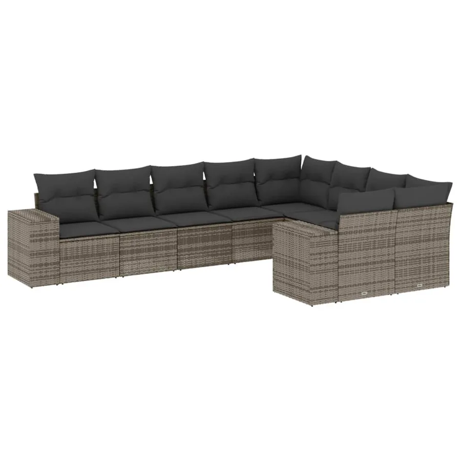 Salon de jardin 9 pcs avec coussins gris résine tressée - 2