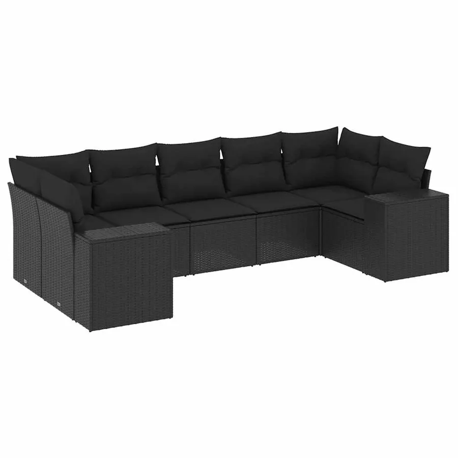 Salon de jardin 7 pcs avec coussins noir résine tressée 62 x 62 x 69 cm - 60,9 kg - 2