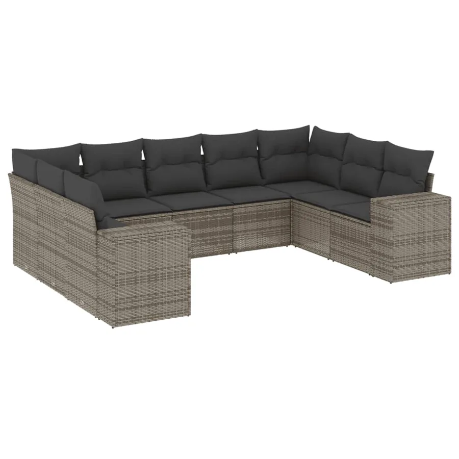 Salon de jardin 9 pcs avec coussins gris résine tressée - 2