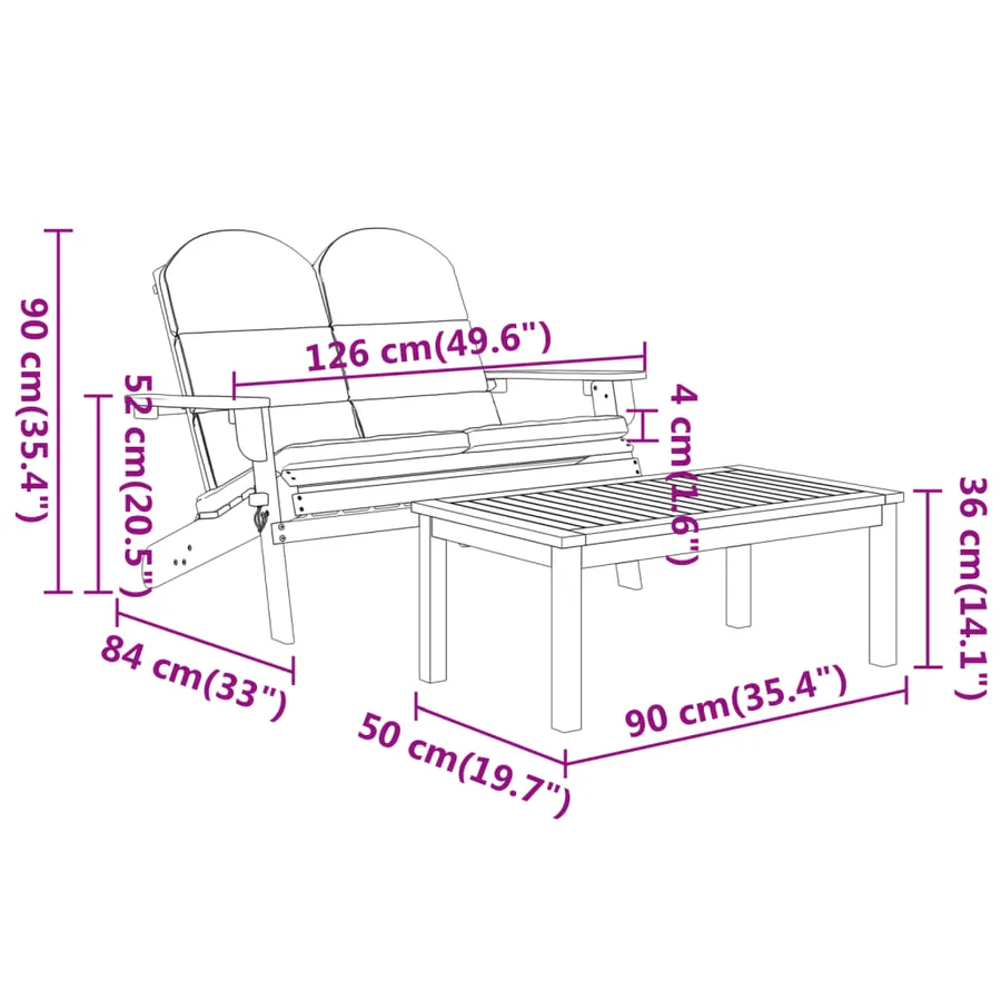 Ensemble de salon de jardin Adirondack 3 pcs bois acacia solide - 7