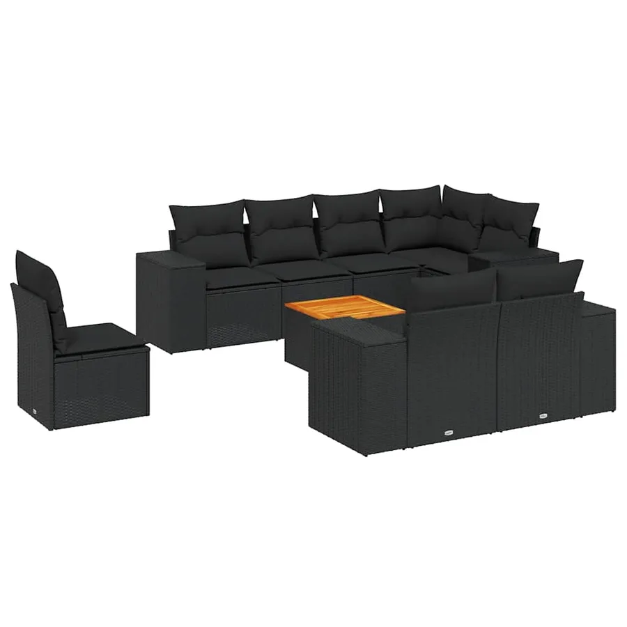 Salon de jardin 9 pcs avec coussins noir résine tressée - 2