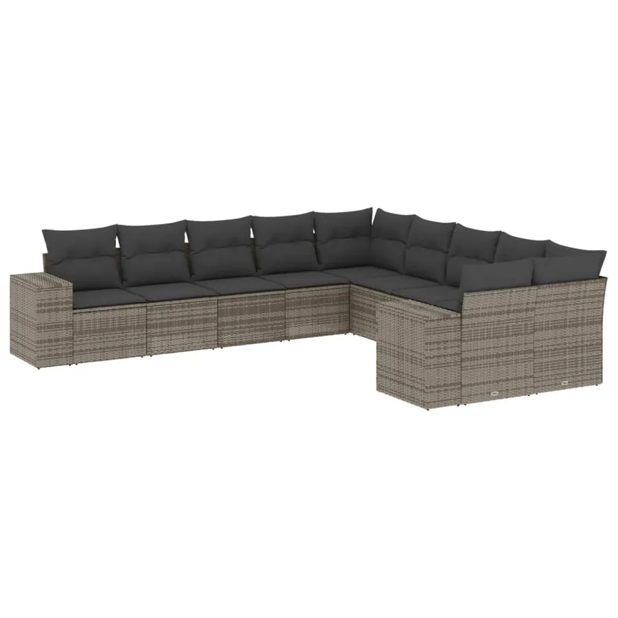 Salon de jardin avec coussins 10 pcs gris résine tressée - 2