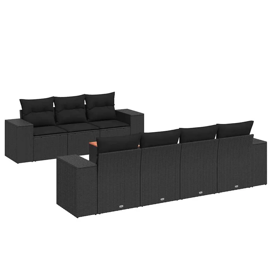 Salon de jardin 8 pcs avec coussins noir résine tressée - 2