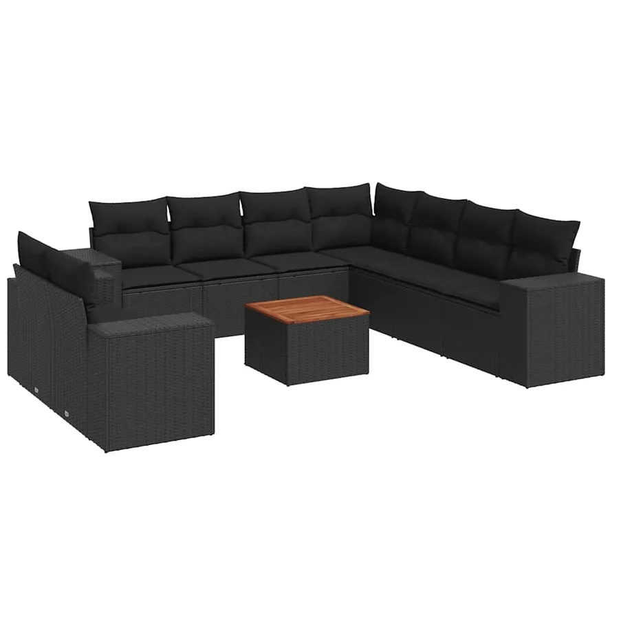 Salon de jardin 10 pcs avec coussins noir résine tressée - 2