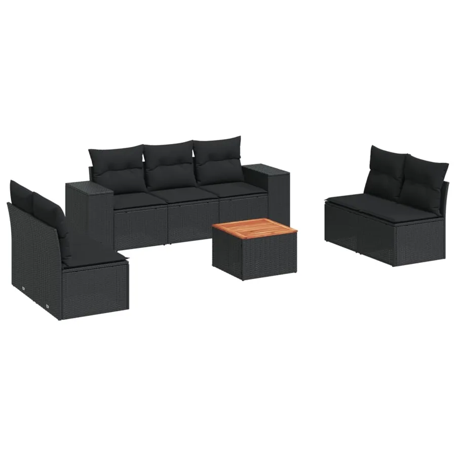 Salon de jardin 8 pcs avec coussins noir résine tressée - 2