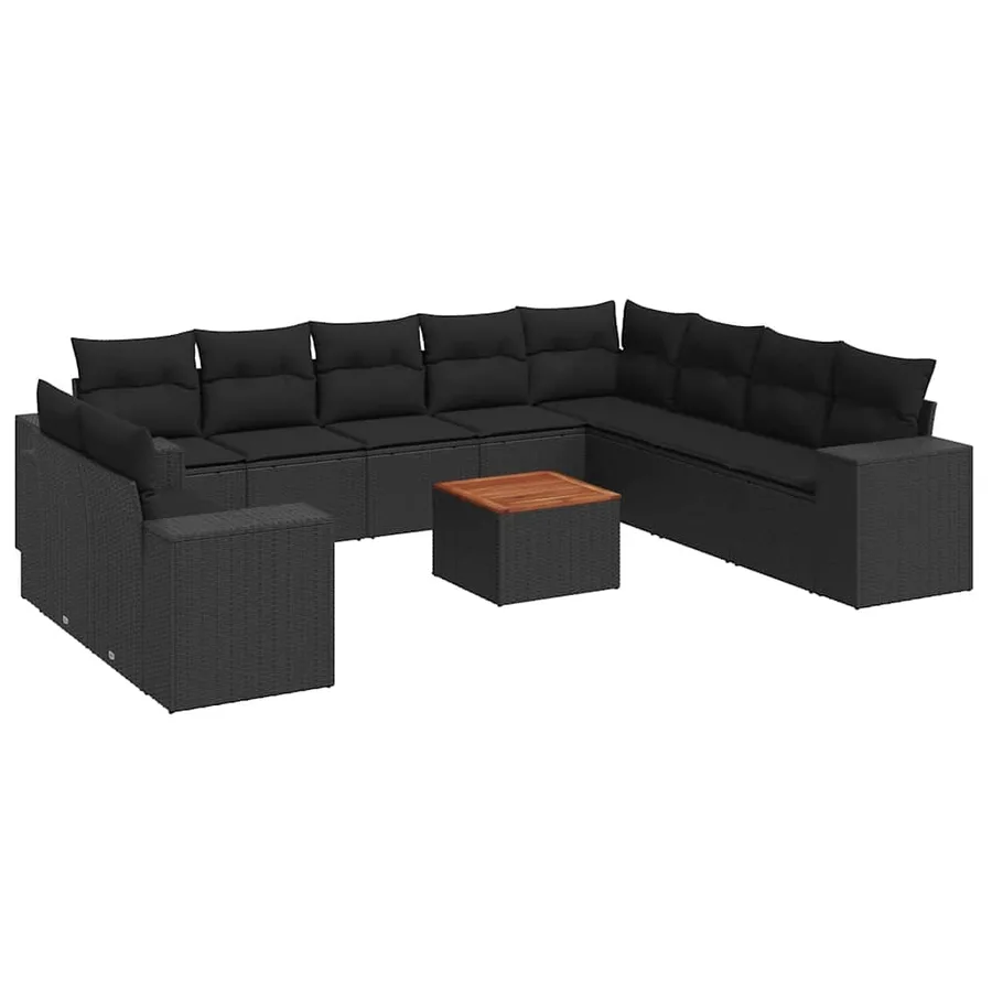 Salon de jardin 11 pcs avec coussins noir résine tressée - 2