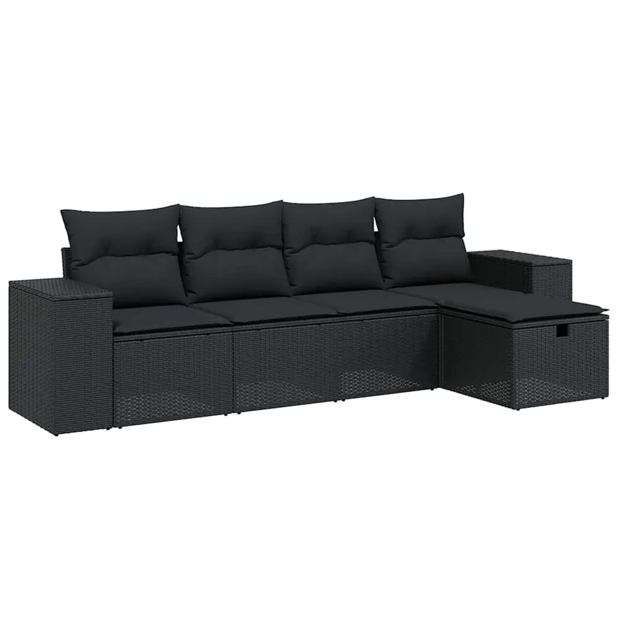 Salon de jardin 5 pcs avec coussins noir résine tressée - 2