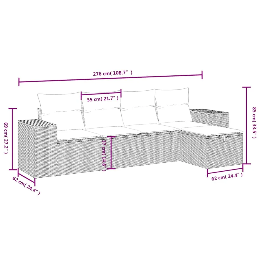 Salon de jardin 5 pcs avec coussins noir résine tressée - 4