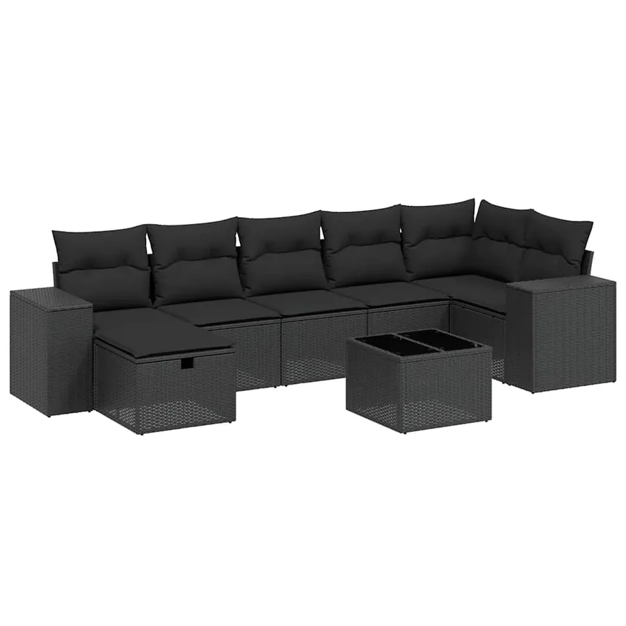 Salon de jardin 8 pcs avec coussins noir résine tressée - 2