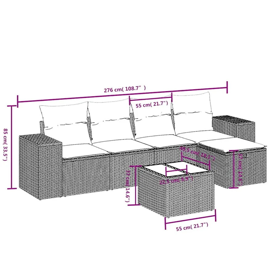 Salon de jardin 6 pcs avec coussins noir résine tressée - 4