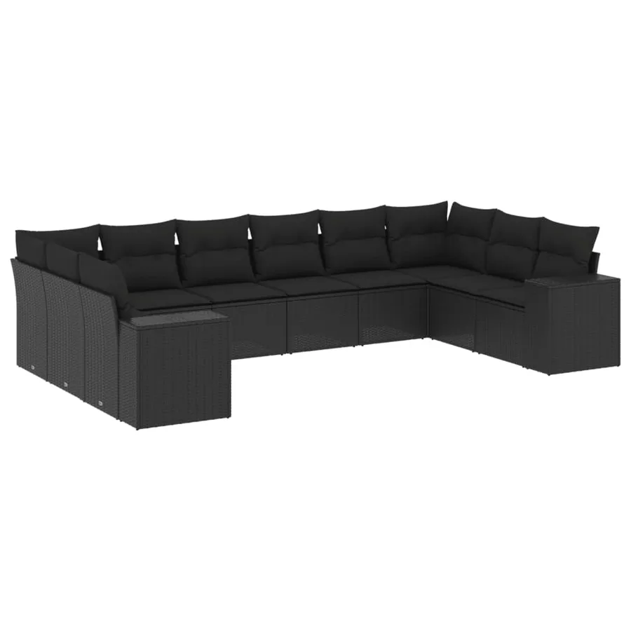 Salon de jardin 10 pcs avec coussins noir résine tressée - 2