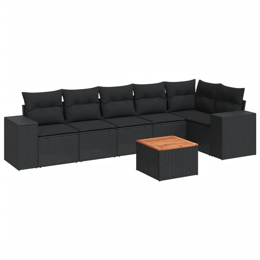 Salon de jardin 7 pcs avec coussins noir résine tressée 62 x 62 x 69 cm - 58,1 kg - 2