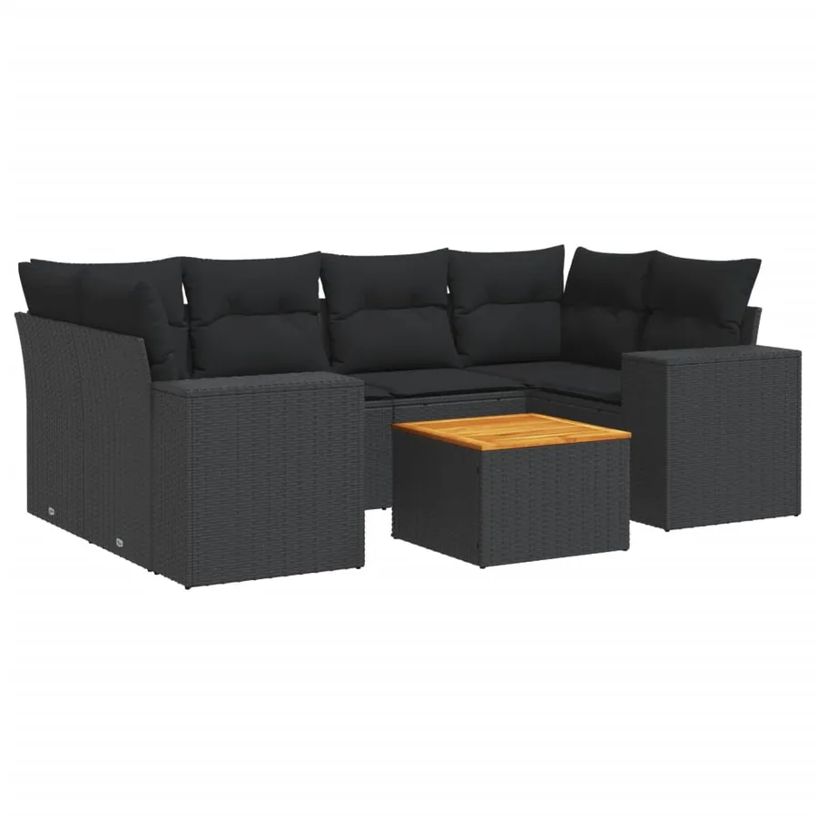 Salon de jardin 7 pcs avec coussins noir résine tressée 62 x 62 x 69 cm - 61,9 kg - 2