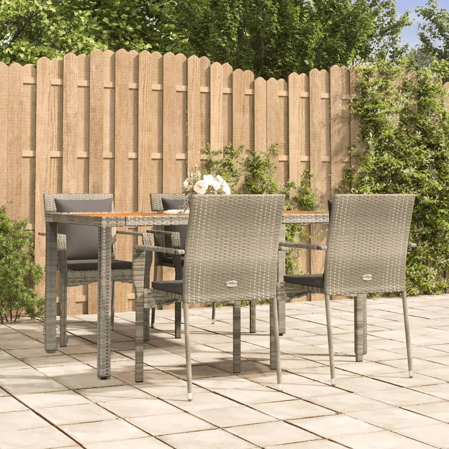Ensemble à manger de jardin 5 pcs coussins gris résine tressée