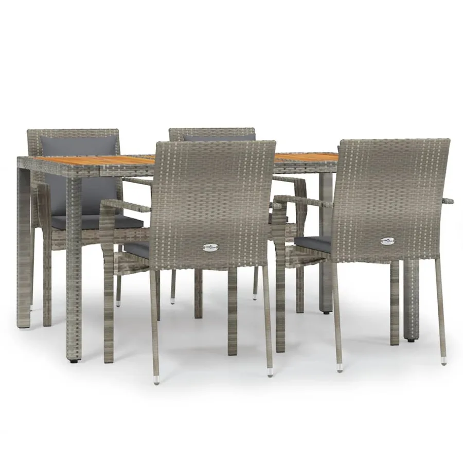 Ensemble à manger de jardin 5 pcs coussins gris résine tressée - 2