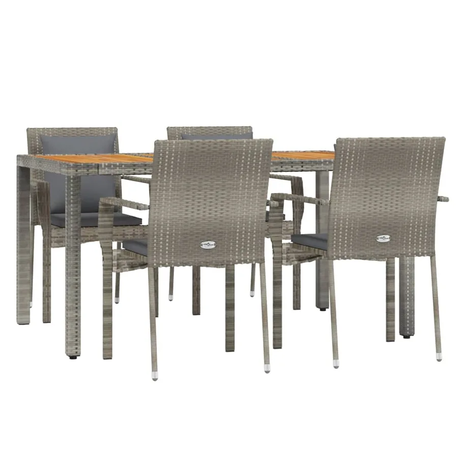 Ensemble à manger de jardin 5 pcs coussins gris résine tressée - 3