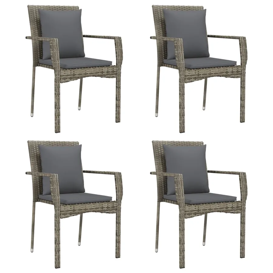 Ensemble à manger de jardin 5 pcs coussins gris résine tressée - 4