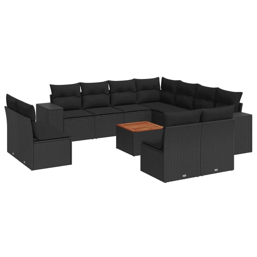 Salon de jardin 12 pcs avec coussins noir résine tressée - 2