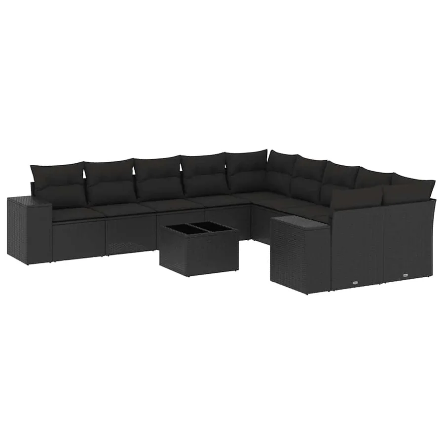 Salon de jardin 11 pcs avec coussins noir résine tressée - 2