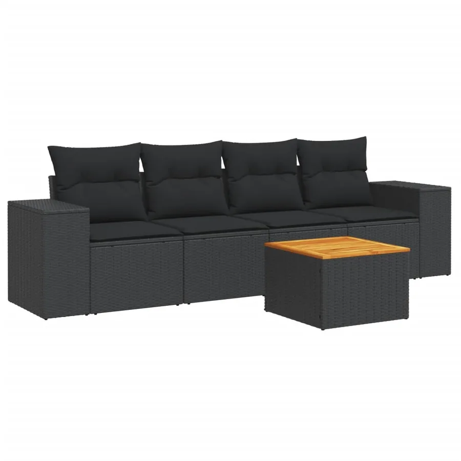 Salon de jardin 5 pcs avec coussins noir résine tressée - 2