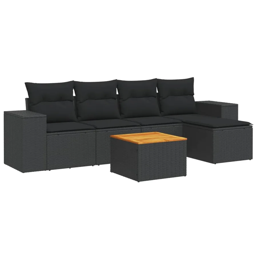 Salon de jardin 6 pcs avec coussins noir résine tressée - 2