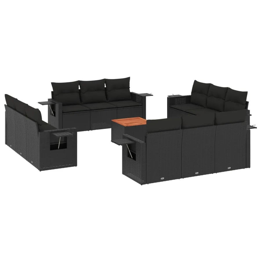 Salon de jardin avec coussins 13 pcs noir résine tressée - 2
