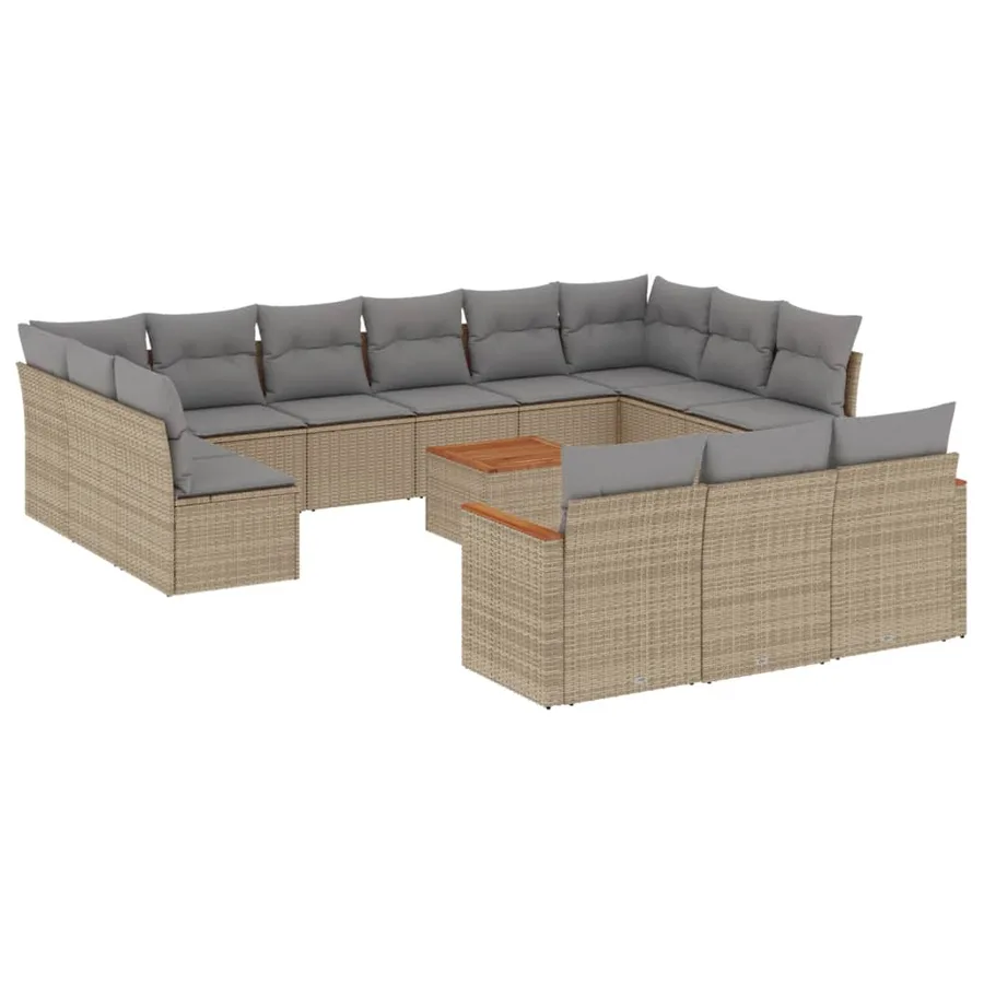 Salon de jardin et coussins 14 pcs mélange beige résine tressée - 2