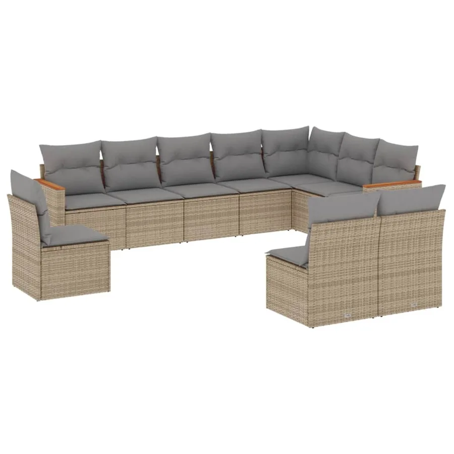 Salon de jardin et coussins 10 pcs mélange beige résine tressée - 2