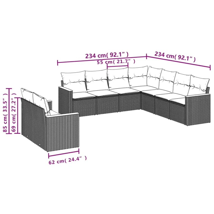 Salon de jardin avec coussins 9pcs mélange beige résine tressée - 7