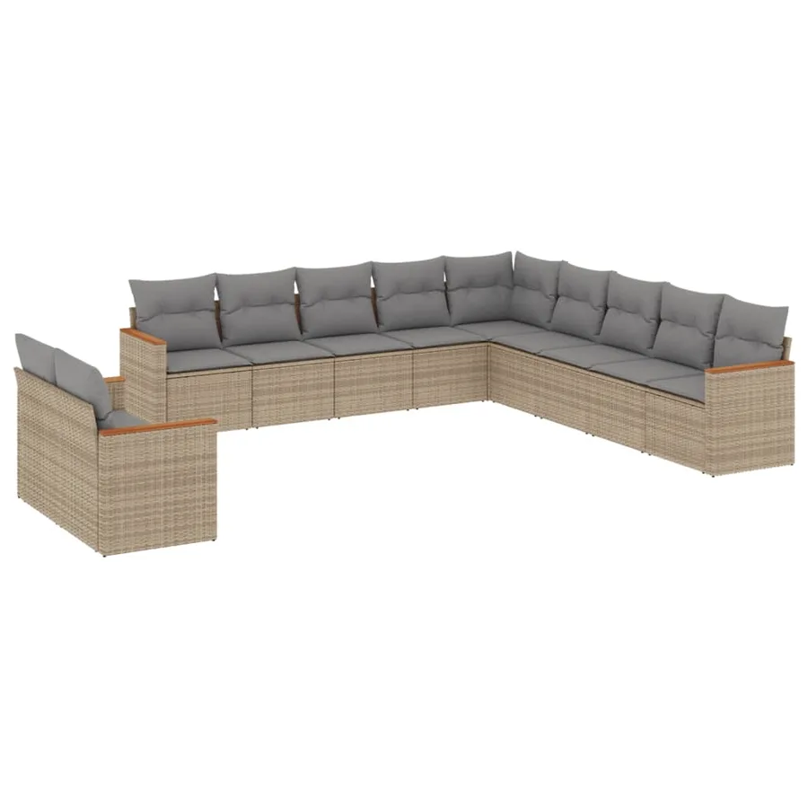 Salon de jardin et coussins 11 pcs mélange beige résine tressée - 2