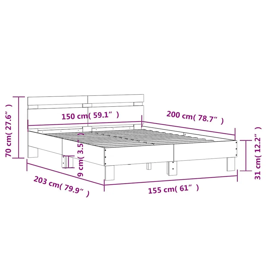 Cadre de lit avec LED sans matelas chêne marron 150x200 cm - 15