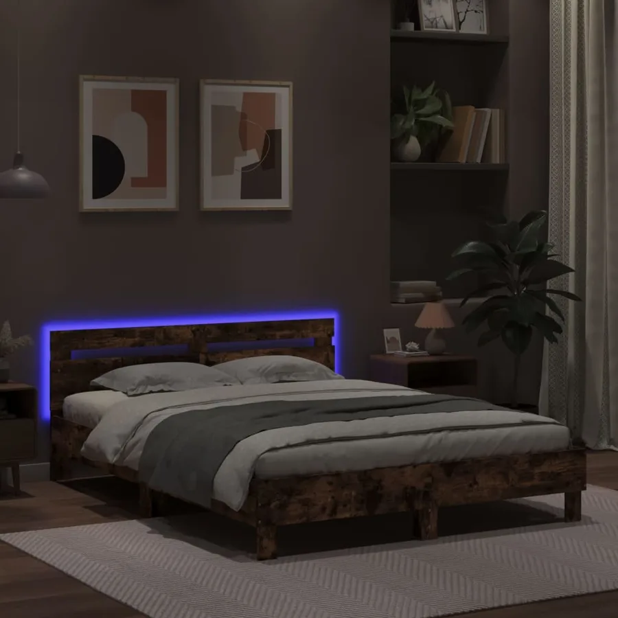 Cadre de lit avec LED sans matelas chêne marron 150x200 cm - 4