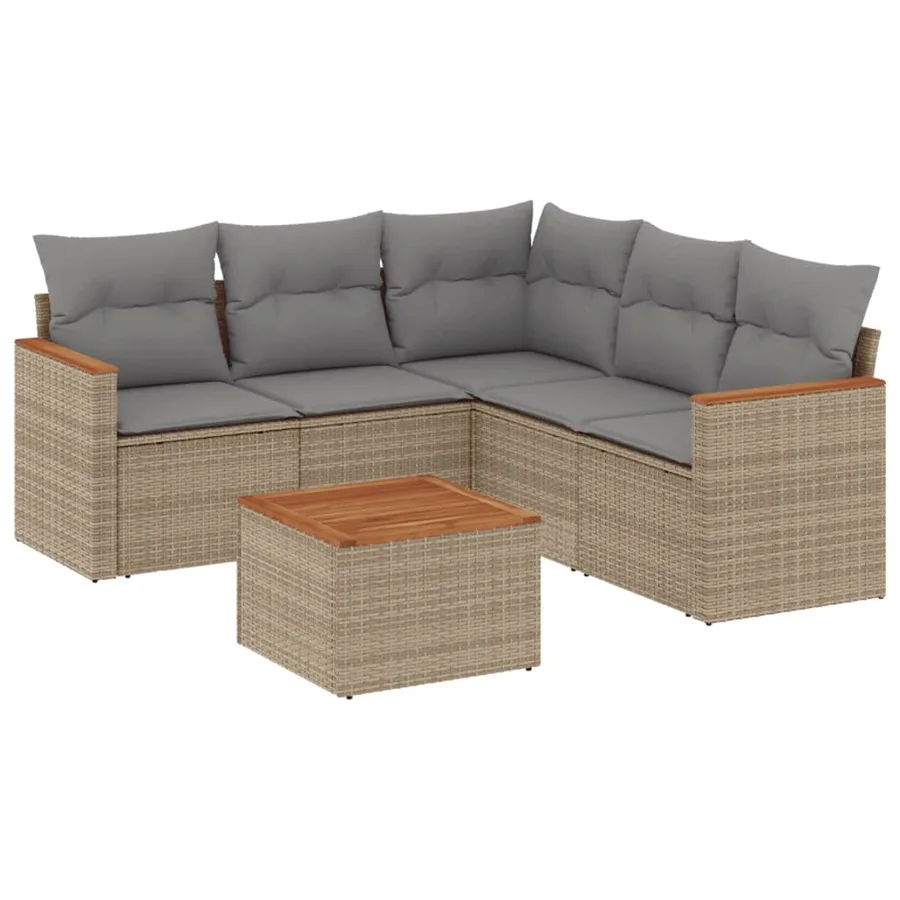 Salon de jardin avec coussins 6pcs mélange beige résine tressée - 2