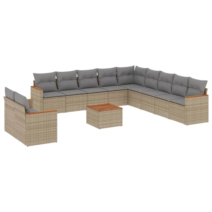 Salon de jardin et coussins 12 pcs mélange beige résine tressée - 2