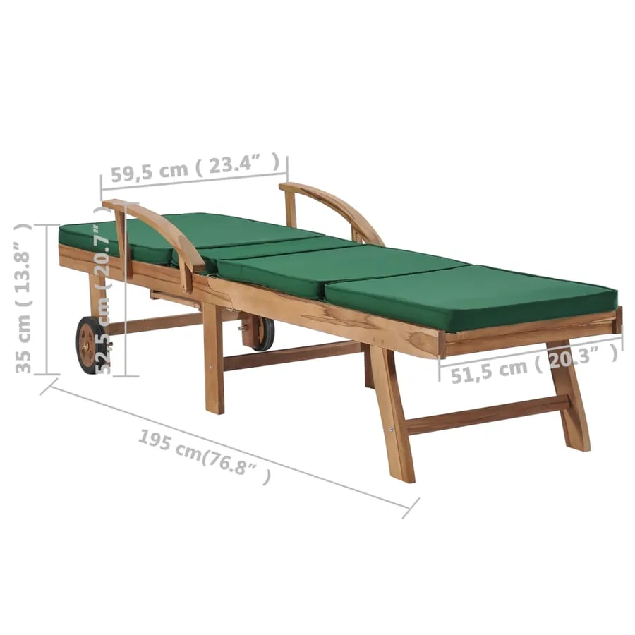 Chaises longues avec coussins 2 pcs Bois de teck solide Vert - 10