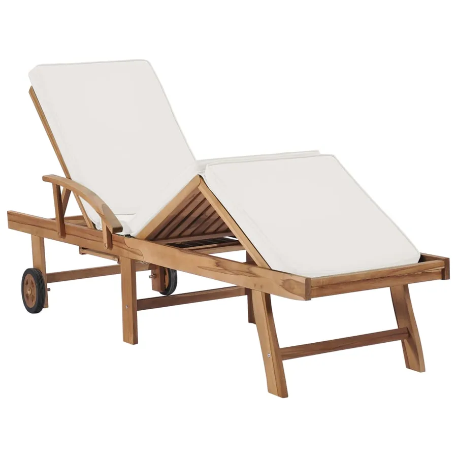 Chaises longues avec coussins 2 pcs Bois de teck solide Vert - 17