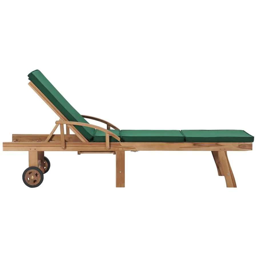Chaises longues avec coussins 2 pcs Bois de teck solide Vert - 4