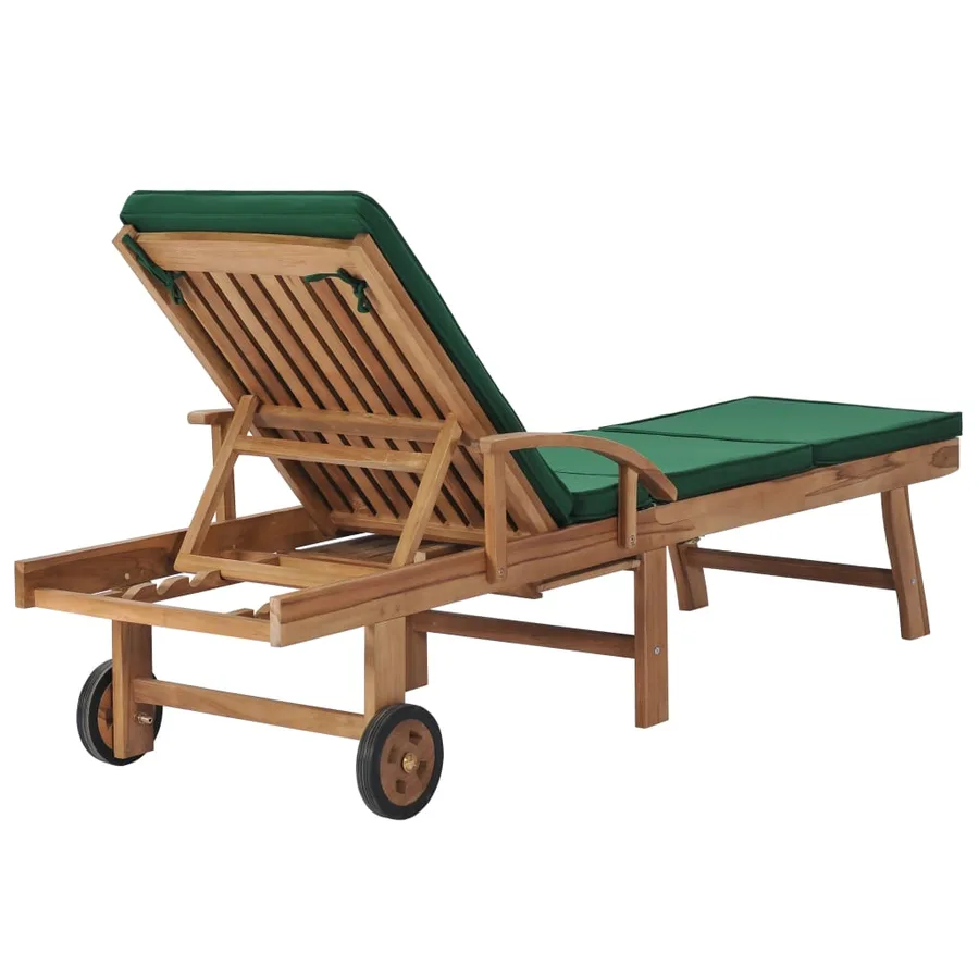 Chaises longues avec coussins 2 pcs Bois de teck solide Vert - 5