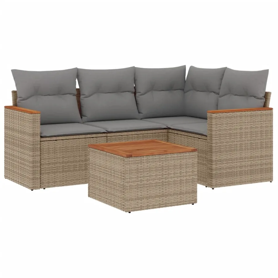 Salon de jardin avec coussins 5pcs mélange beige résine tressée - 2