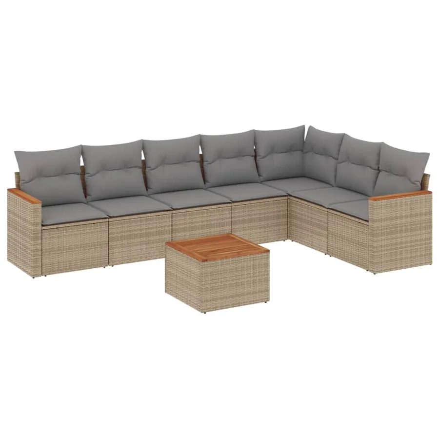 Salon de jardin avec coussins 8pcs mélange beige résine tressée - 2