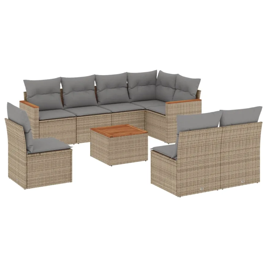 Salon de jardin avec coussins 9pcs mélange beige résine tressée - 2