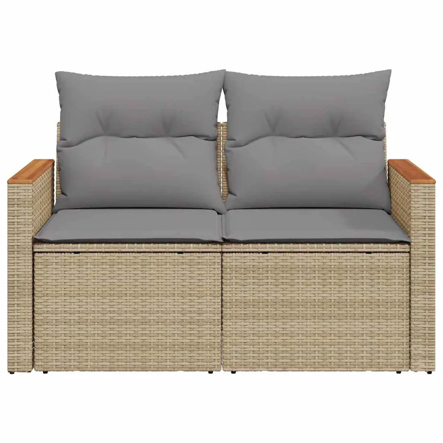 Canapé de jardin avec coussins 2 places beige résine tressée - 4