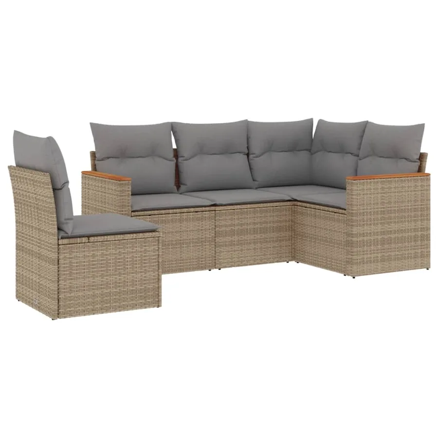 Salon de jardin avec coussins 5pcs mélange beige résine tressée - 2