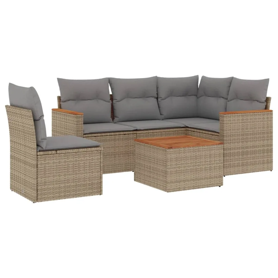 Salon de jardin avec coussins 6pcs mélange beige résine tressée - 2