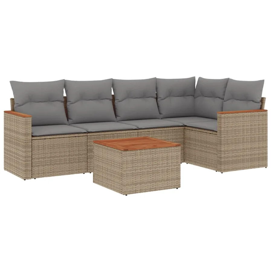 Salon de jardin avec coussins 6pcs mélange beige résine tressée - 2