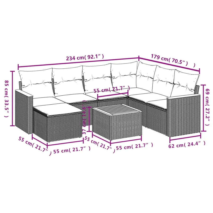 Salon de jardin avec coussins 8pcs mélange beige résine tressée - 9
