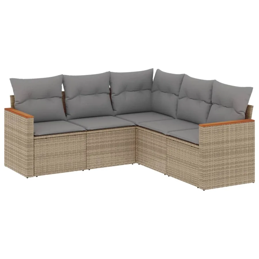 Salon de jardin avec coussins 5pcs mélange beige résine tressée - 2