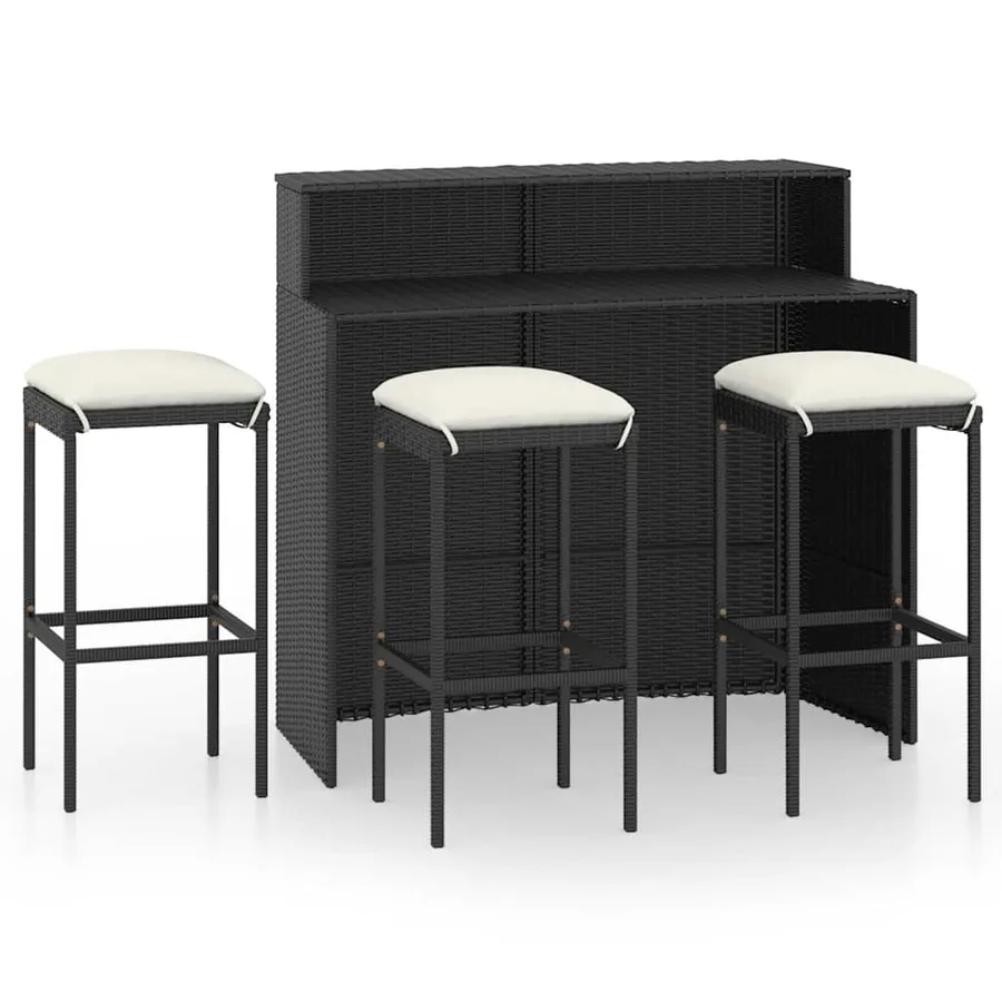 Ensemble de bar de jardin avec coussins 4 pcs Noir - 2