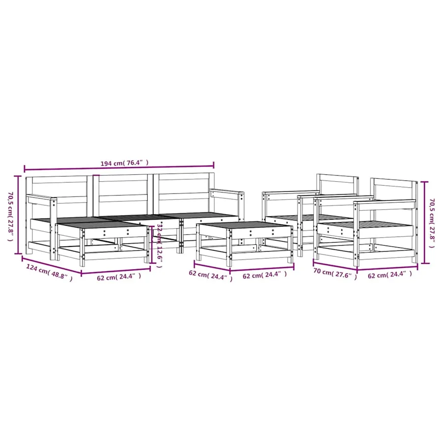 Salon de jardin 7 pcs Bois de pin massif - 8
