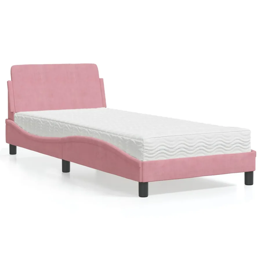 Lit avec matelas Dover rose 80x200 cm velours